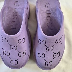 Gucci Lavender Purple Perforated GG Clog Mules